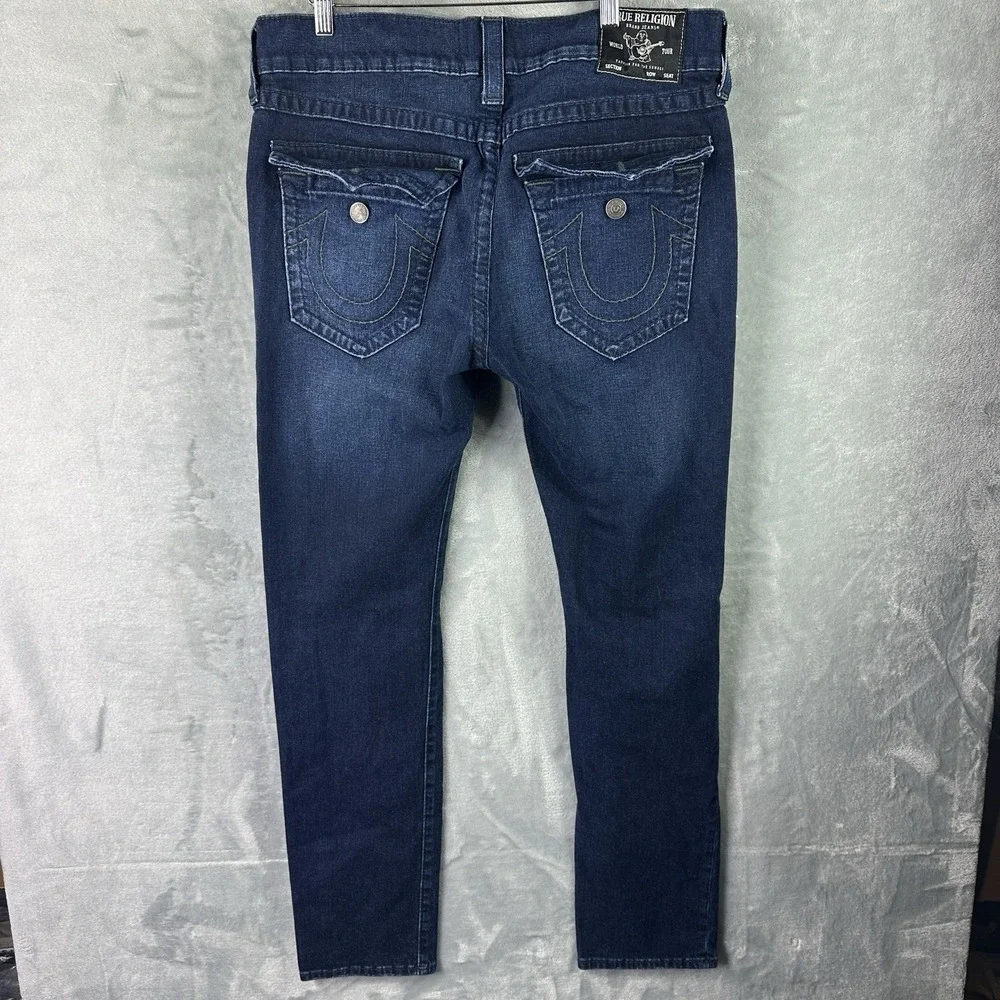 True Religion Rocco Relaxed Skinny Jeans Mens 36 Blue Distressed Stretch Denim